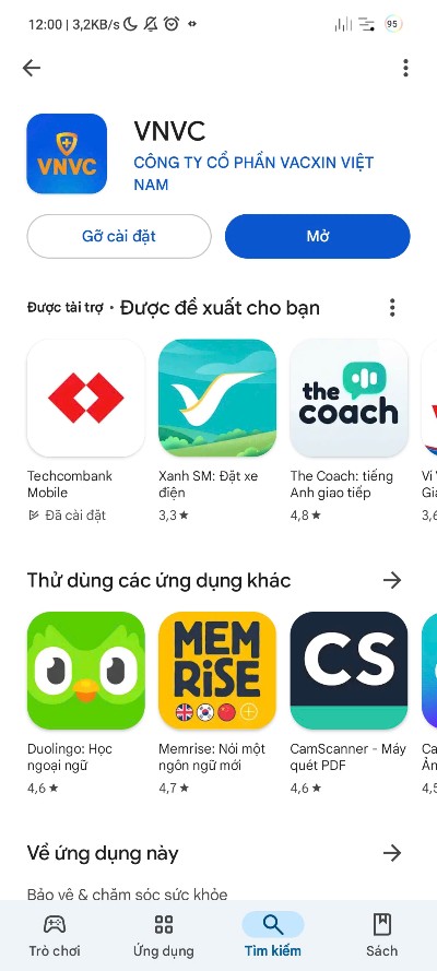 tra cứu lịch sử tiêm chủng VNVC trên Mobile App VNVC, bước 1