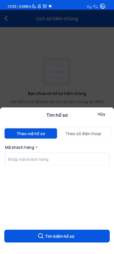 tra cứu lịch sử tiêm chủng VNVC trên Mobile App VNVC, bước 4