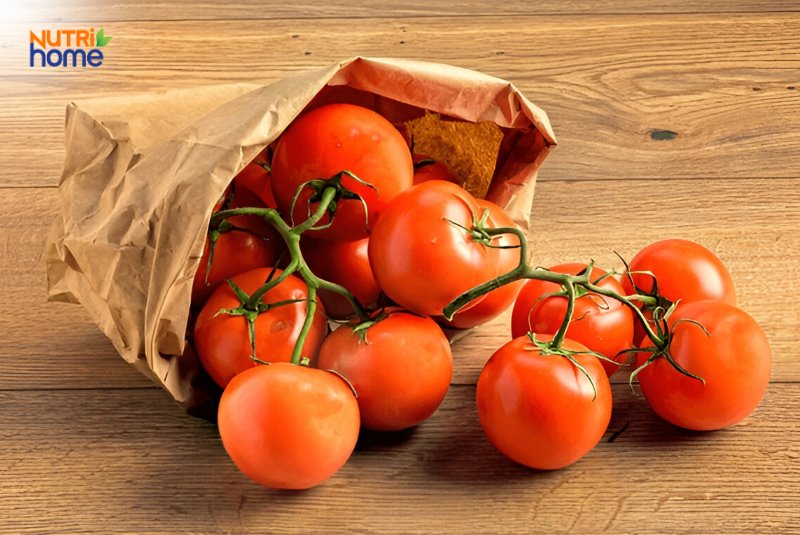 Cà chua chín mọng trong túi giấy, giàu lycopene chống oxy hóa tự nhiên