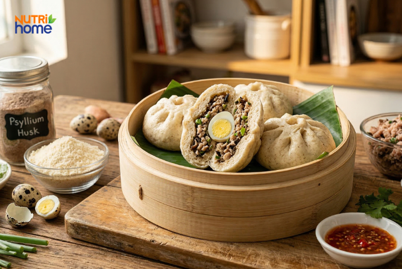 Bánh bao keto dùng bột hạt và psyllium husk