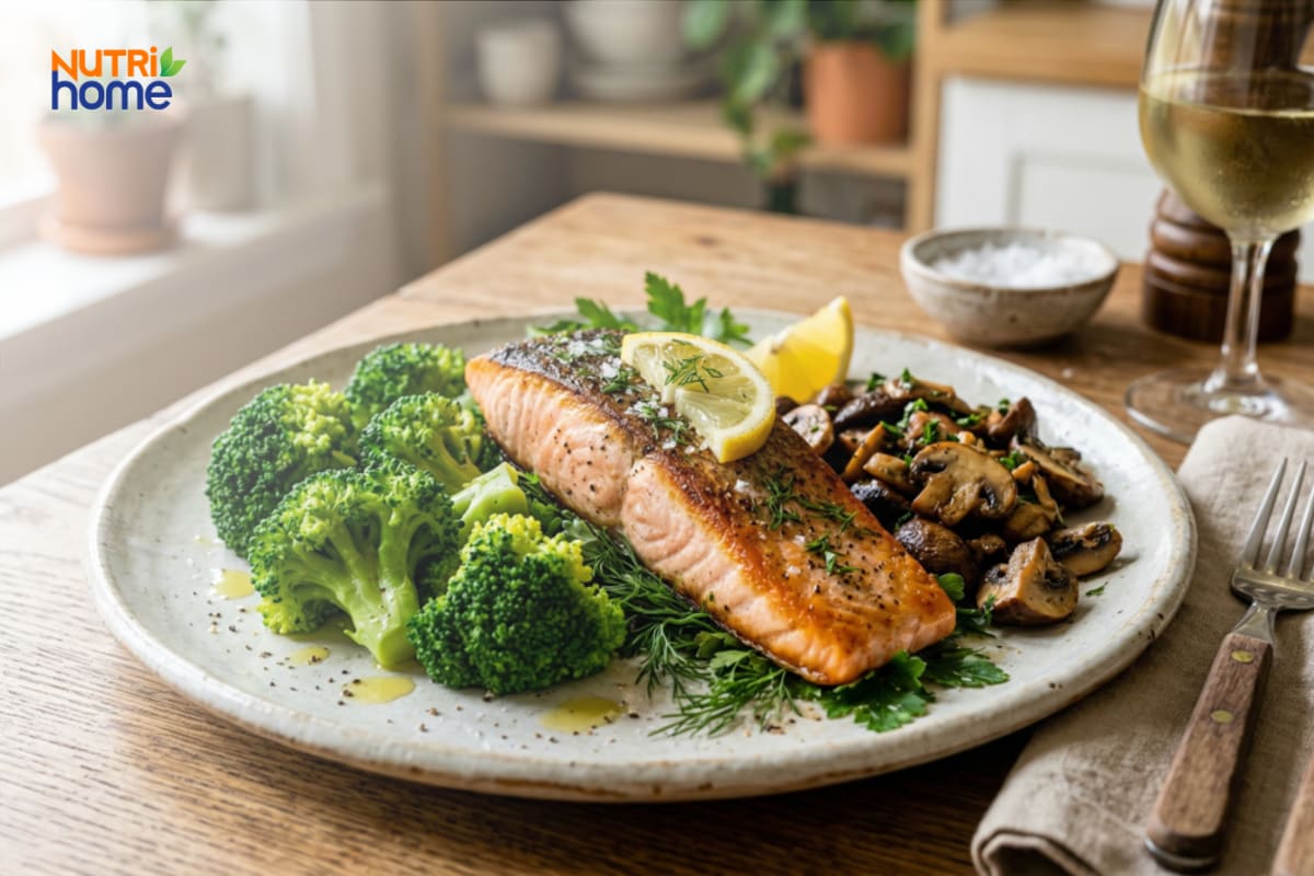 cá hồi và bông cải trong thực đơn keto
