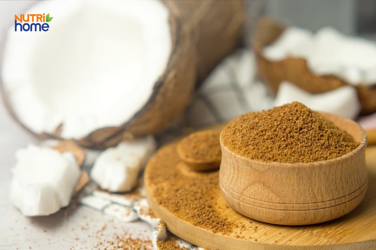Đường dừa tự nhiên trong chén gỗ