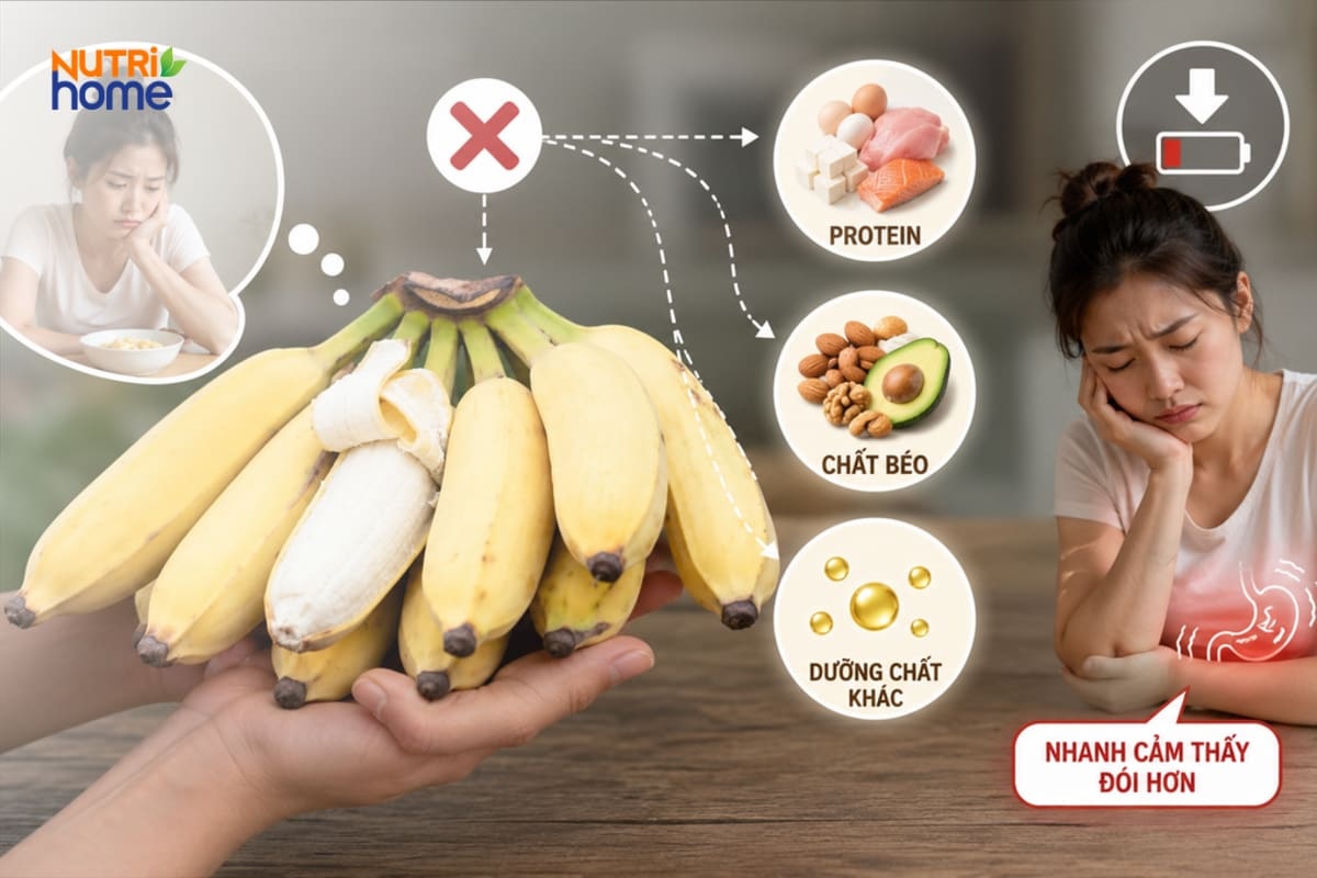 Nải chuối tây thiếu protein, chất béo khiến người ăn nhanh cảm thấy đói