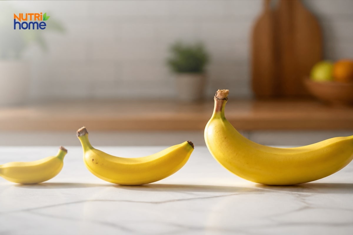 Ba quả chuối có kích thước nhỏ, vừa và lớn