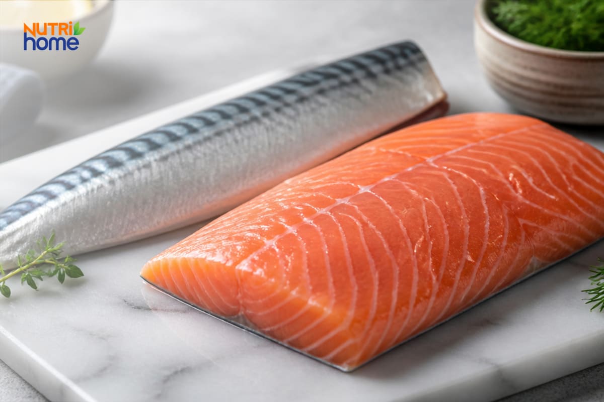 Phi lê cá hồi và cá thu tươi giàu omega-3