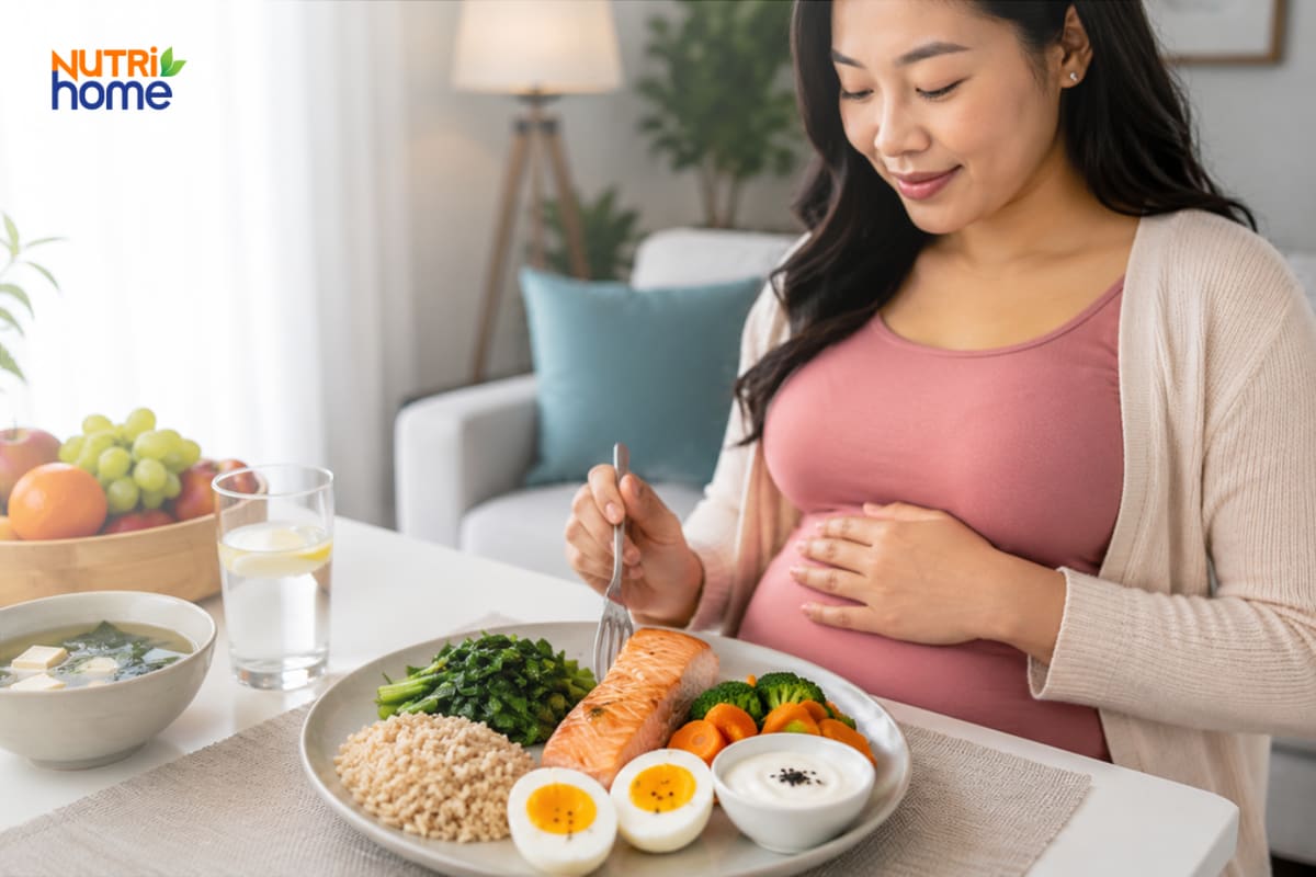 Phụ nữ mang thai với bữa ăn cân đối đủ nhóm chất cho thai kỳ