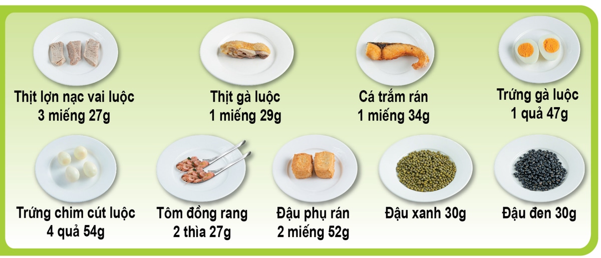 Một đơn vị ăn nhóm thịt, cá, trứng, hạt giàu đạm