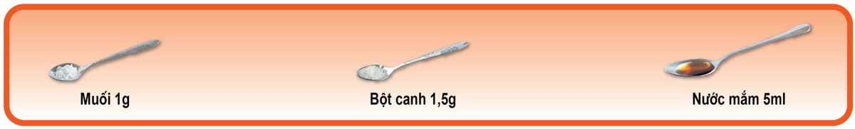 Minh họa 1 đơn vị ăn muối, bột canh và nước mắm