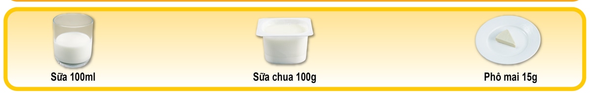 Minh họa 1 đơn vị ăn sữa, sữa chua và phô mai