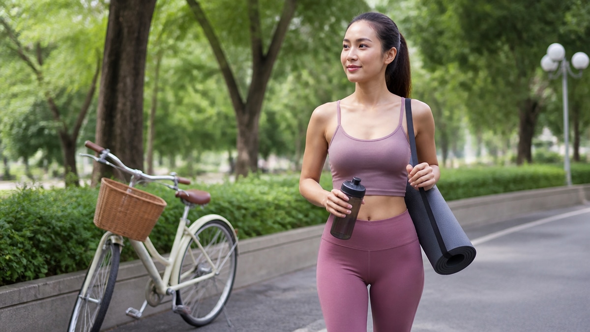 Người trưởng thành đi tập thể dục và mang theo bình nước