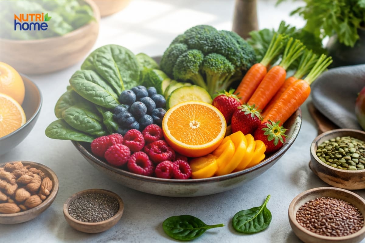 Rau củ trái cây tươi đa dạng giàu vitamin và khoáng chất