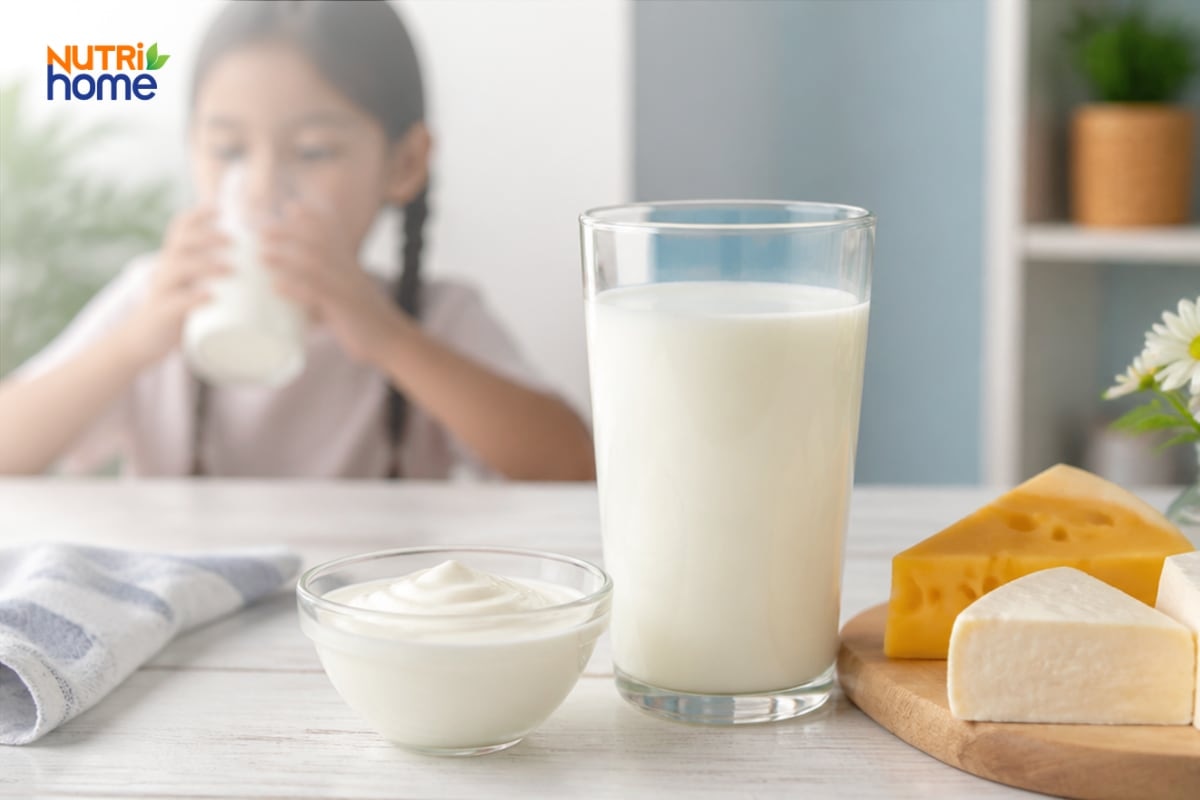 Sữa, sữa chua, phô mai giàu canxi và vitamin D hỗ trợ phát triển xương