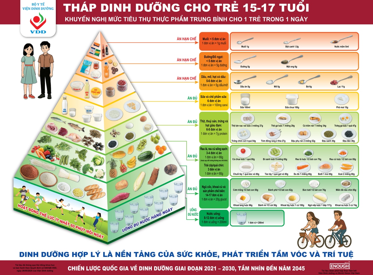 Tháp dinh dưỡng cho trẻ 15-17 tuổi của Viện Dinh dưỡng Quốc gia