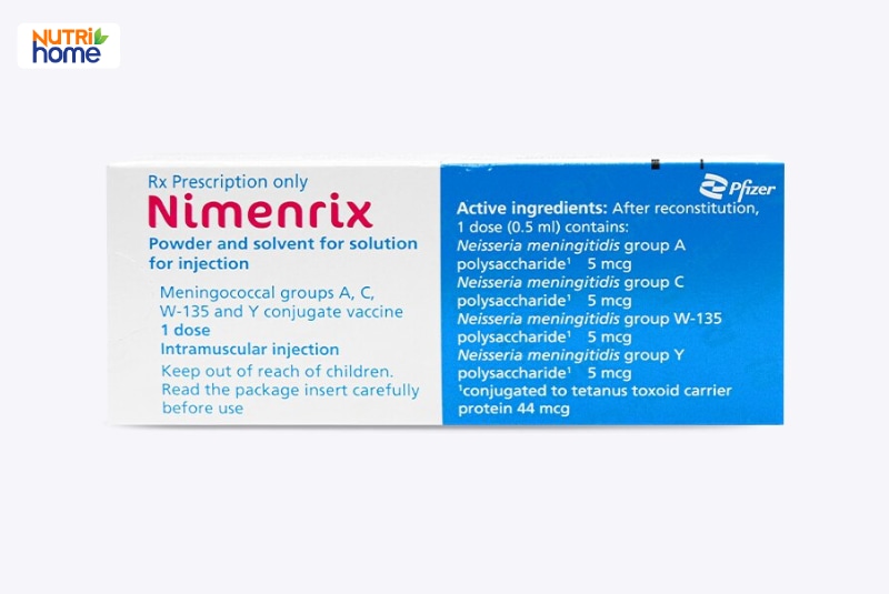 Hộp vắc xin Nimenrix của Pfizer với thông tin thành phần.