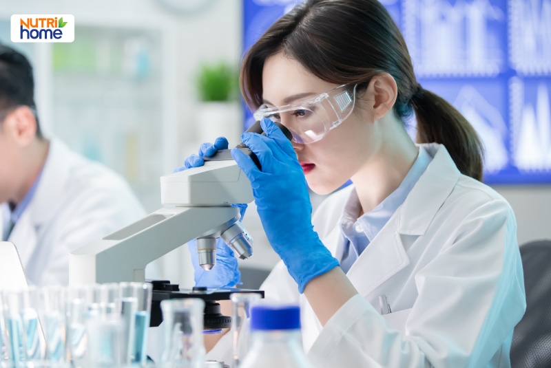 Kỹ thuật viên quan sát và phân tích mẫu trong phòng xét nghiệm