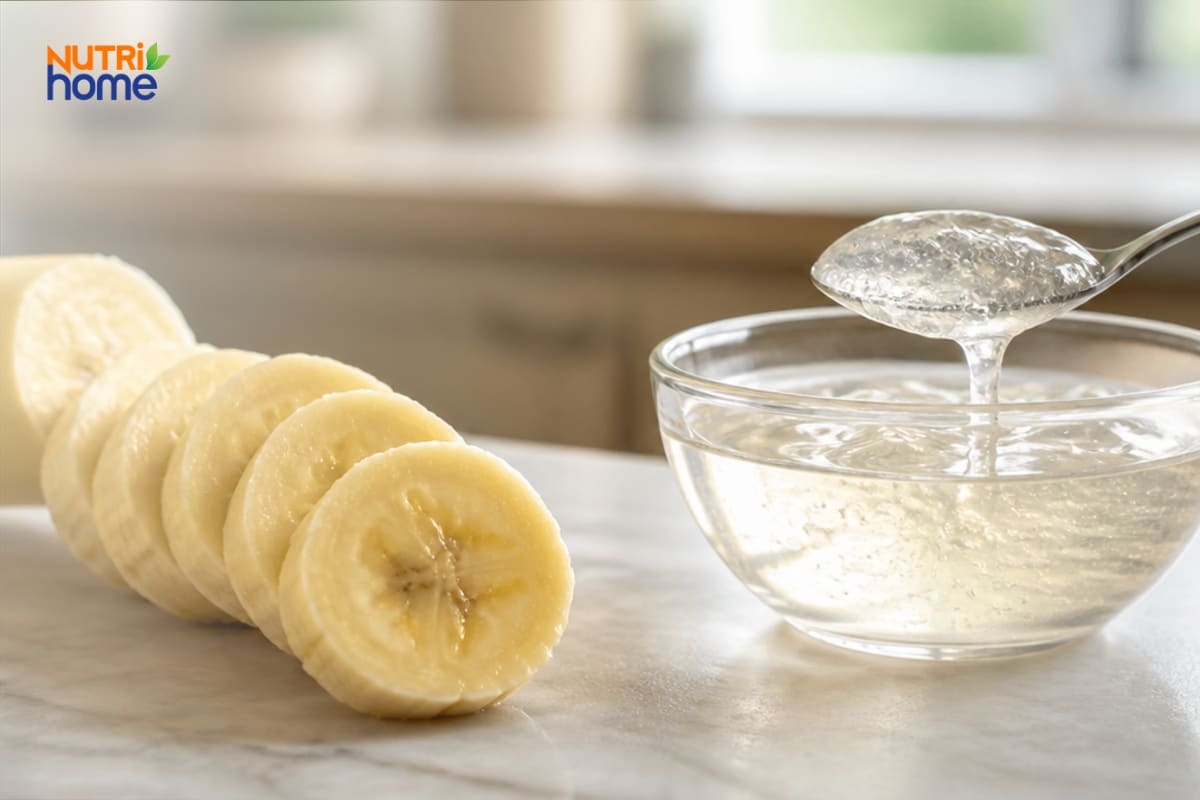 Chuối Chín Thái Lát Và Chén Gel Pectin Minh Họa Tác Dụng Làm Đặc Phân