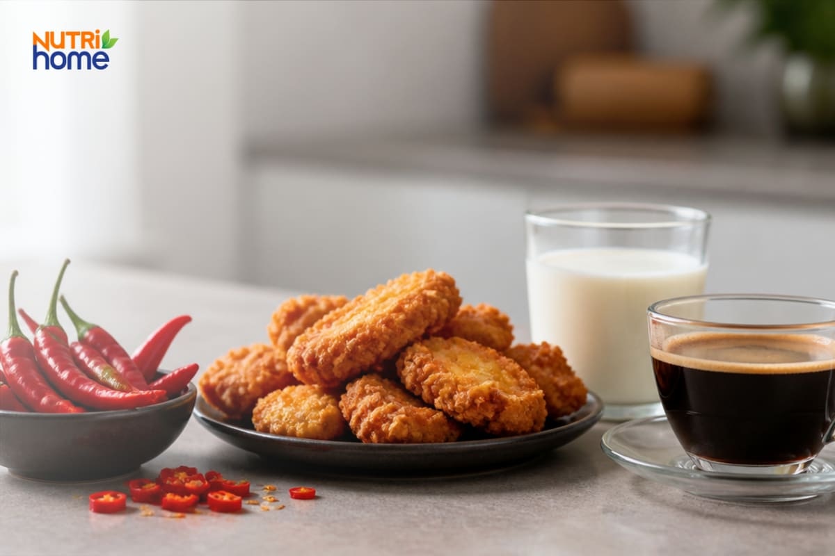 Đồ chiên rán, ớt cay, sữa và cà phê cần hạn chế khi bị tiêu chảy